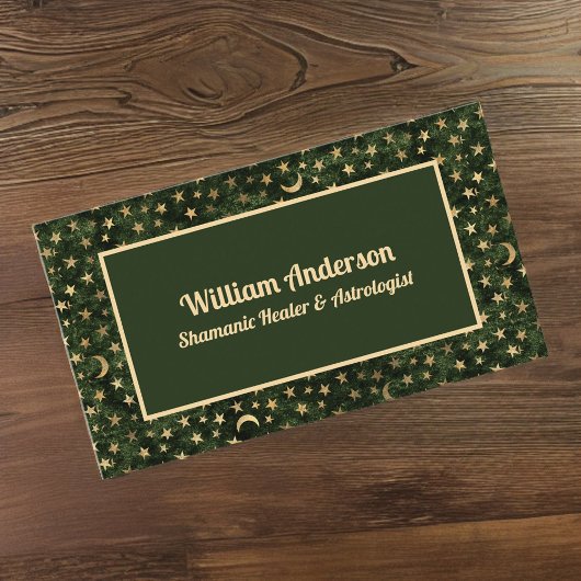 Green Gold Stars Shamanic oder Astrologe Heiler Visitenkarte