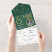 Green Gold String Lights Foto Meilenstein Geburtst All-in-One-Einladung (Abreißstreifen)