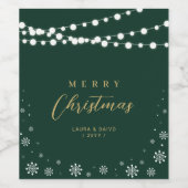 Green & Gold String Lights Schnee Frohe Weihnachte Weinetikett (Einzelnes Label)