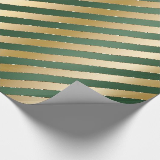 Green Gold Strips Weihnachtswrapping Paper Geschenkpapier (Ecke)