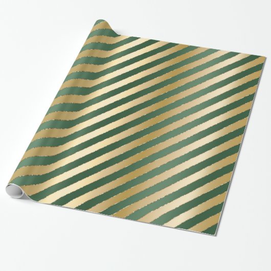 Green Gold Strips Weihnachtswrapping Paper Geschenkpapier (Ungerollt)