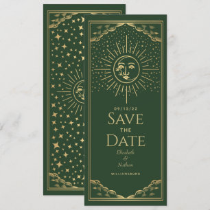 Green Gold Sun und Moon Tarot Card Save the Date Einladung