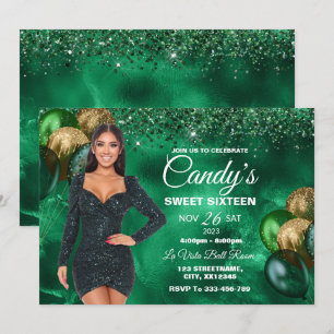 Green & Gold Sweet 16 Girl Birthday Einladung