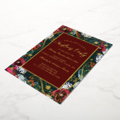 Green Gold Swirl Blume Rahmen Weihnachts-Party Folieneinladung (Gedreht)