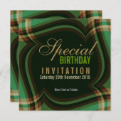 Green Gold Tartan Square Einladung (Vorne/Hinten)