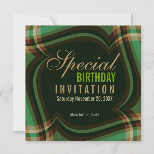 Green Gold Tartan Square Einladung (Vorderseite)
