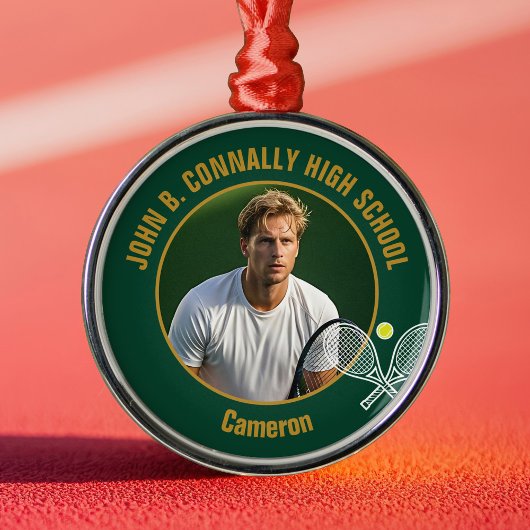 Green Gold Tennis Player Photo Christmas Gift Ornament Aus Metall