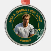 Green Gold Tennis Player Photo Christmas Gift Ornament Aus Metall (Vorne)
