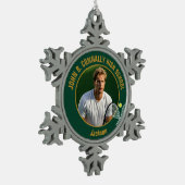 Green Gold Tennis Player Photo High School Schneeflocken Zinn-Ornament (Links)