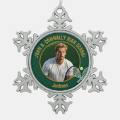 Green Gold Tennis Player Photo High School Schneeflocken Zinn-Ornament (Vorderseite)