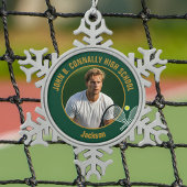 Green Gold Tennis Player Photo High School Schneeflocken Zinn-Ornament