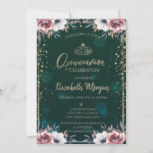 Green Gold Tiara, Diamonds Blume Quinceañera Einladung (Vorderseite)