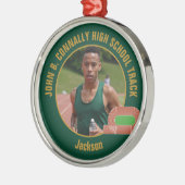 Green Gold Track Team Photo Runner Christmas Ornament Aus Metall (Links)