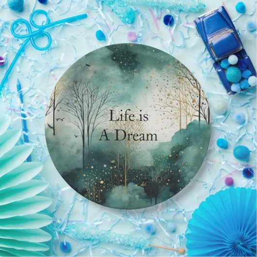 Green Gold Trees Pappteller (Party)