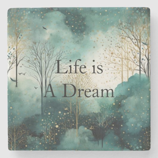 Green Gold Trees Steinuntersetzer (Vorderseite)