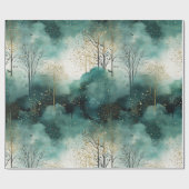 Green Gold Trees Weihnachten Geschenkpapier (Flach)