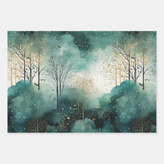 Green Gold Trees Weihnachten Geschenkpapier Set (Vorderseite 3)