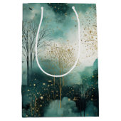 Green Gold Trees Weihnachten Mittlere Geschenktüte (Vorderseite)