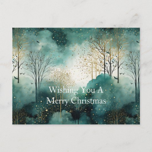 Green Gold Trees Weihnachten Postkarte (Vorderseite)