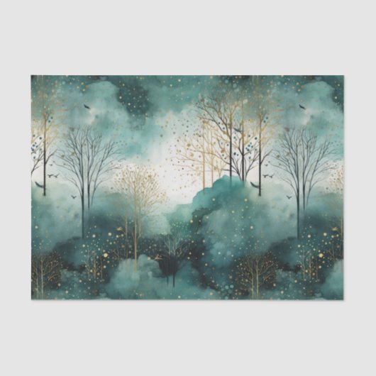 Green Gold Trees Weihnachten Seidenpapier (Vorderseite)