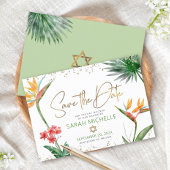 Green Gold Tropical Bat Mitzvah Floral Palm Modern Save The Date