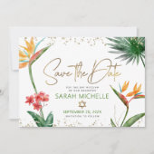 Green Gold Tropical Bat Mitzvah Floral Palm Modern Save The Date (Vorderseite)