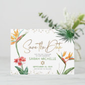 Green Gold Tropical Bat Mitzvah Floral Palm Modern Save The Date (Stehend Vorderseite)