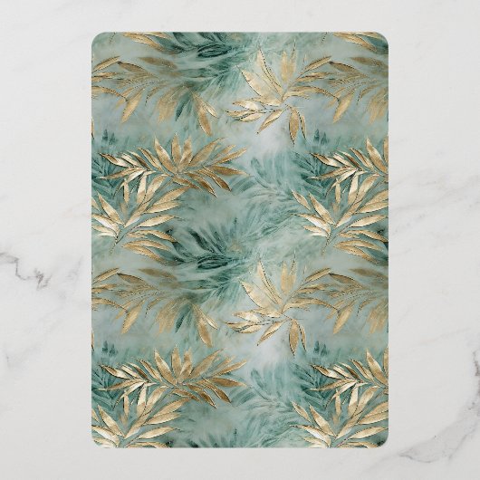 Green Gold Tropical Blätter Brautparty Folieneinladung (Rückseite)