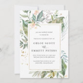 Green Gold Tropical Botanical Wedding Einladung (Vorderseite)