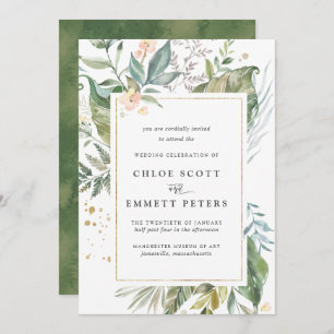 Green Gold Tropical Botanical Wedding Einladung