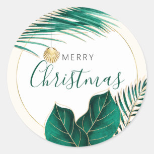 Green & Gold Tropical Christmas Umschlag Aufkleber