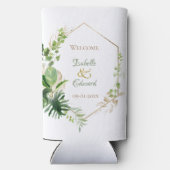 Green & Gold Tropical Monstera Blätter Hochzeit Selters Dosenkühler (Rückseite)