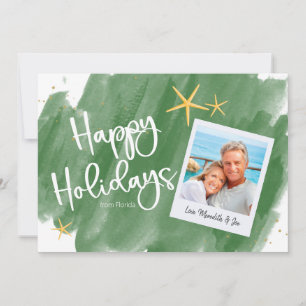 Green Gold Tropical Watercolor Holiday Foto Card