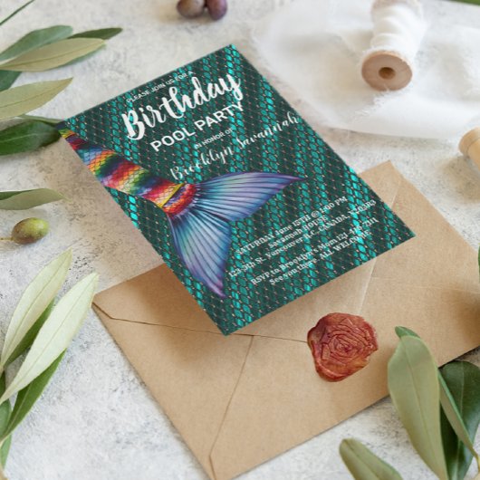 Green Gold Türkise Mermaid Schwanz Pool Party Postkarte
