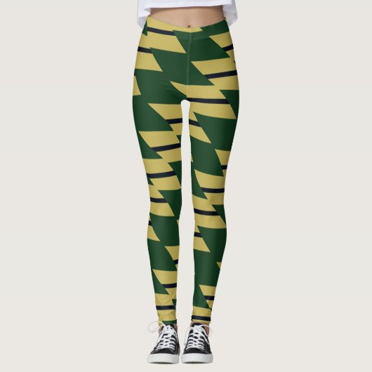 Green Gold und Navy Geometric Gemustert Leggings (Vorderseite)