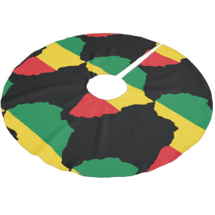 Green-, Gold- und Red-Africa-Flagge Polyester Weihnachtsbaumdecke