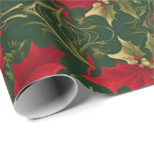 Green Gold und Red Christmas Holly Blume Geschenkpapier (Rolleneckpunkt)