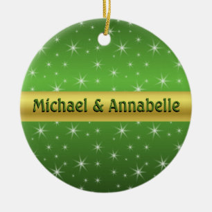 Green, Gold und Stars Personalisiert Keramikornament