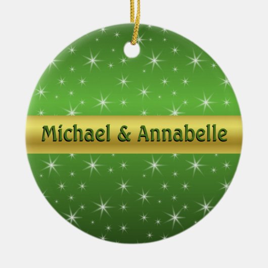Green, Gold und Stars Personalisiert Keramikornament (Vorne)