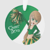 Green, Gold und White Cheerleader Girl 📣 Ornament (Vorderseite)