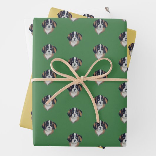 Green, Gold und White Saint Bernard Illustration Geschenkpapier Set (Beispiel)