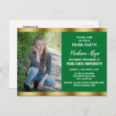 Green Gold Uni Trunk Graduation Party Foto Postkarte (Vorne/Hinten)