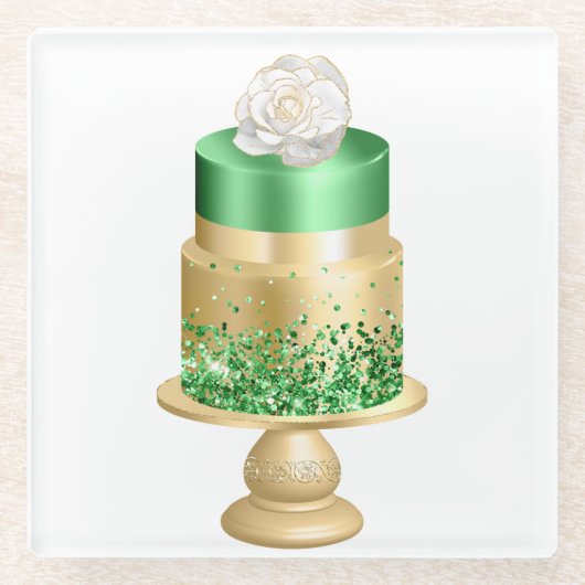 GREEN & GOLD URLAUB CHRISTMAS CAKE GLASUNTERSETZER (Vorderseite)