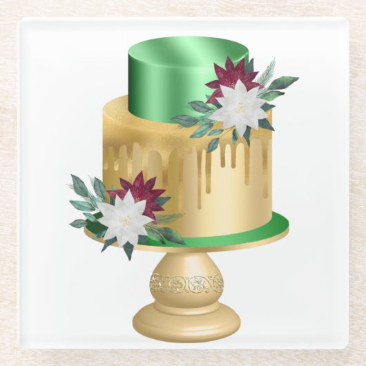 GREEN & GOLD URLAUB CHRISTMAS CAKE GLASUNTERSETZER (Vorderseite)