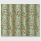 Green & Gold Velvet Damask Holiday Geschenkpapier (Flach)