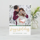 Green & Gold Verziert Happy Holidays Feiertagskarte (Stehend Vorderseite)