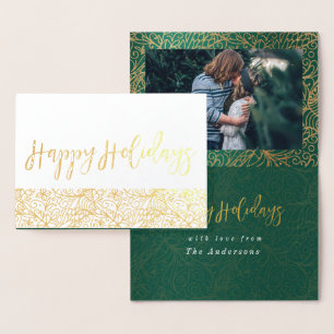 Green & Gold Verziert Happy Holidays Folienkarte