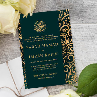 Green Gold Verzierte Muster Islamische Hochzeit Einladung