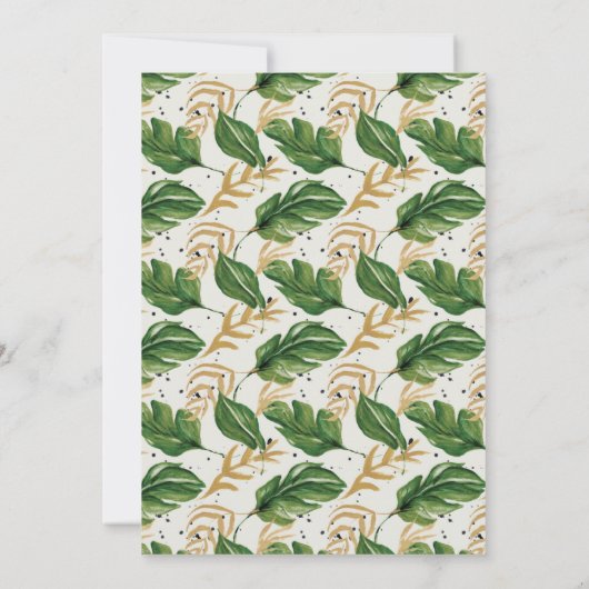 Green & Gold Wasserfarbe Tropenfarben Save the Dat Einladung (Rückseite)