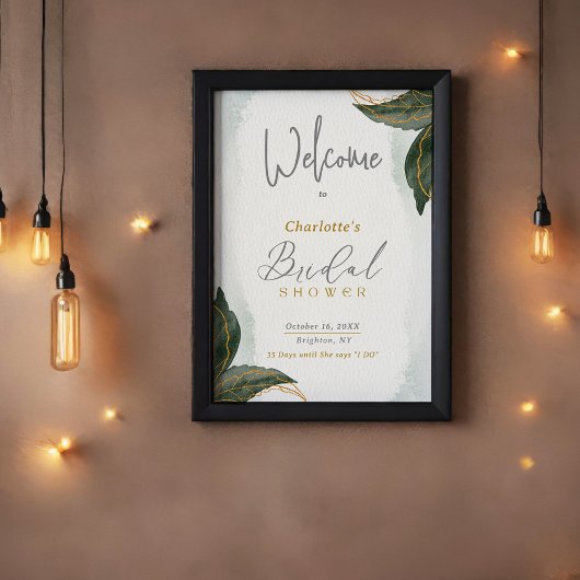 Green Gold Watercolor Brautparty Willkommen Poster